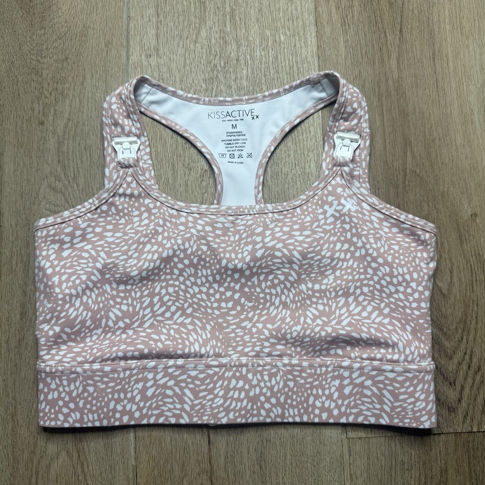 Kiss Active Nursing Maternity Sports Bra Pink White Medium